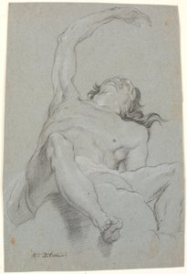 Nøgen mand, set "de sotto in su". Studie til figur i loftsmaleri