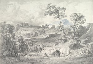 Det sydlige landskab med en mand og en slange, 1847. af Heinrich Dreber