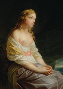 Scene fra idyllen Der erste Schiffer Den første bådsmand af Salomon Gessner, ca. 1800.