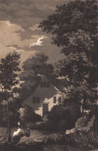 Landskab med måneskin og fløjtespiller af Heinrich Grosch