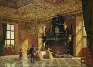 Interiør af Riddersalen, Fredericksborg Slot, nær København (olie på lærred)