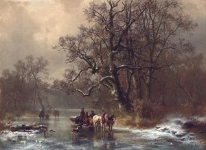 Loggere på en frossen vandvej, 1873 af Heinrich Hofer