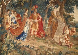 The Foundation of Carthage: detalje, der viser byplanen præsenteret for Dido af Heinrich II Reydams