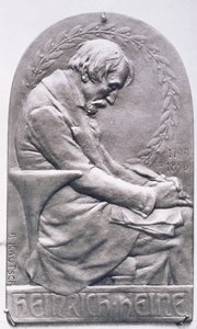 Portrætmedaljon af Heinrich Heine (1797-1856) (bronze) (bw foto)