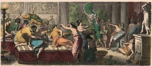 Det antikke Rom: En banket med en optræden af gladiatorer af Heinrich Leutemann