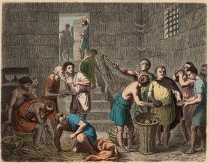Det antikke Rom: uddeling af mad til slaver om aftenen, 1866