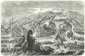 Slaget ved Salamis, 480 f.Kr. (gravering) af Heinrich Leutemann