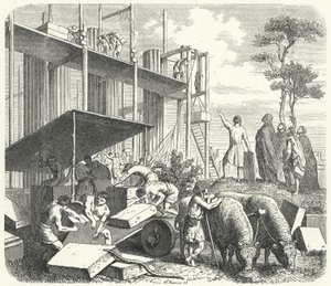 Bygning af et tempel på Aventine-højen, Rom (gravering) af Heinrich Leutemann