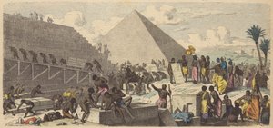 Bygning af pyramiderne i det gamle Egypten (farvet indgravering) af Heinrich Leutemann
