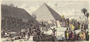 Bygning af pyramiderne i det gamle Egypten (farvet indgravering) af Heinrich Leutemann