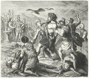 Tilfangetagelse af Tetobod, Teutonernes konge, af romerne efter slaget ved Aquae Sextiae af Heinrich Leutemann