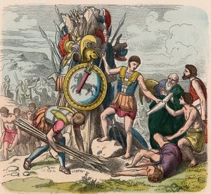 Grækenland på republikkernes tid: Sejrherrerne rejser tegn på deres sejr på slagmarken af Heinrich Leutemann