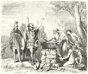 Pausanias bringer et offer til guderne før slaget ved Plataea, 479 f.Kr. (gravering) af Heinrich Leutemann