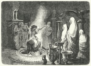 Pythia, ypperstepræstinde af Apollontemplet i Delphi (gravering)