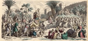 Modtagelse af en sejrrig assyrisk hær (farvet indgravering) af Heinrich Leutemann