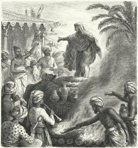 Suttee, hinduistisk begravelsesskik (gravering) af Heinrich Leutemann