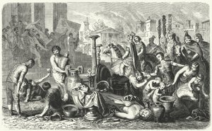 Romerne bærer Grækenlands kunstskatte fra sig (gravering) af Heinrich Leutemann