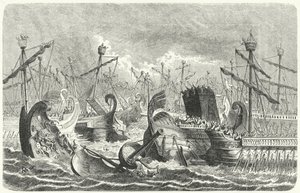 Den romerske flådes sejr over karthagerne i slaget ved Aegatene, 241 f.Kr. (gravering) af Heinrich Leutemann