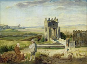 Campagna Landskab nær Nomentano-broen (olie på papir lagt på karton) af Heinrich Maria von Hess