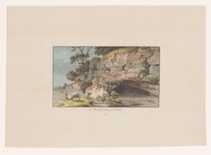 Udsigt over en hyrde med geder ved siden af ​​en hule ved Montcherand à montcherand, prés d