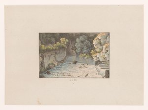 Udsigt over et vandfald ved Orbe à Orbe (titel på objekt) Udsigt over Schweiz (serietitel) Collection de quelques vues dessinées en Suisse d
