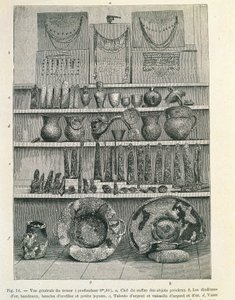 Den såkaldte Priams skat opdaget af arkæolog Heinrich Schliemann (1822-1890), tryk af Heinrich Schliemann