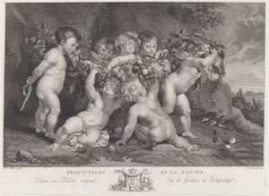 Syv putti med en krans af frugt, ca. 1780-87. af Heinrich Schmitz
