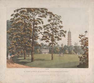 En udsigt i Kew Gardens af Alhambra og pagoden, 1813.