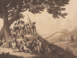 Soldater på march, 1. april 1798.