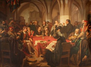 August Noack Religiøs dialog i Marburg Slot 1869 uden ramme af Heinrich Stürzl
