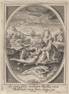 Et par sad på jorden, manden holder en bæger og læner sig tilbage mod..., ca. 1585-1621.
