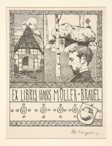 Bogplade: Ex Libris Hans Mueller-Blauel af Heinrich Vogeler