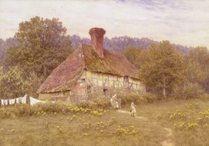 A Cottage nær Blackdown, Sussex (akvarel) af Helen Allingham