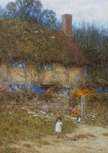 Et sommerhus nær Godalming, Surrey (akvarel med ridser ud) af Helen Allingham