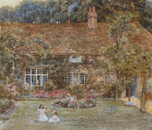 A Country House (akvarel med ridser ud) af Helen Allingham