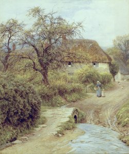 A Hill Farm, Symondsbury, Dorset (akvarel på papir) af Helen Allingham