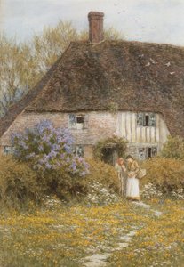 A Kentish Cottage (akvarel med ridser ud) af Helen Allingham
