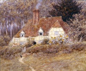 A Surrey Cottage (akvarel på papir) af Helen Allingham