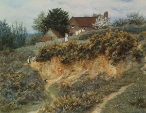 Hos Sandhills, Witley (akvarel med ridser ud på papir) af Helen Allingham