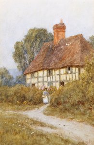 Gå på indkøb (akvarel med udskrabning) af Helen Allingham