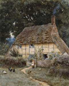 På Brook Road, nær Witley (akvarel med ridser ud på papir) af Helen Allingham