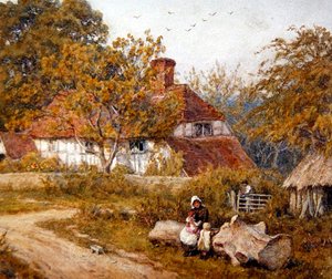 The Family Cottage (akvarel på papir) af Helen Allingham