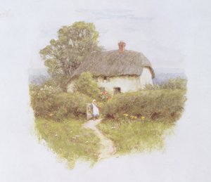 Ung pige ved hytteporten (wc på papir) af Helen Allingham