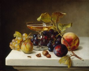Stilleben med frugt og champagne, 1869. af Helen Searle