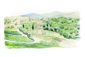 Tuscan Hill, 2014 (blyant og akvarel)
