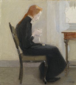 Pigehækling - Pigehækling, af Schjerfbeck, Helene (1862-1946). olie på lærred af Helene Schjerfbeck
