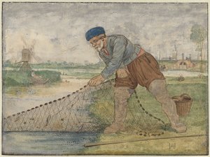 En fisker, der trækker i sit garn af Hendrick Avercamp