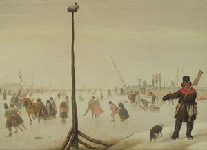 En andejæger og hans hund i et vinterlandskab (panel) af Hendrick Avercamp