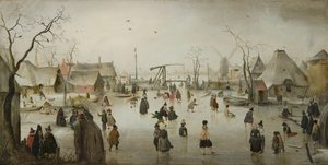 Hollandsk: Is-underholdning på en landsby-is-scene af Hendrick Avercamp