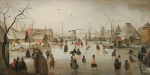 Skøjteløb i en by. Omkring 1610